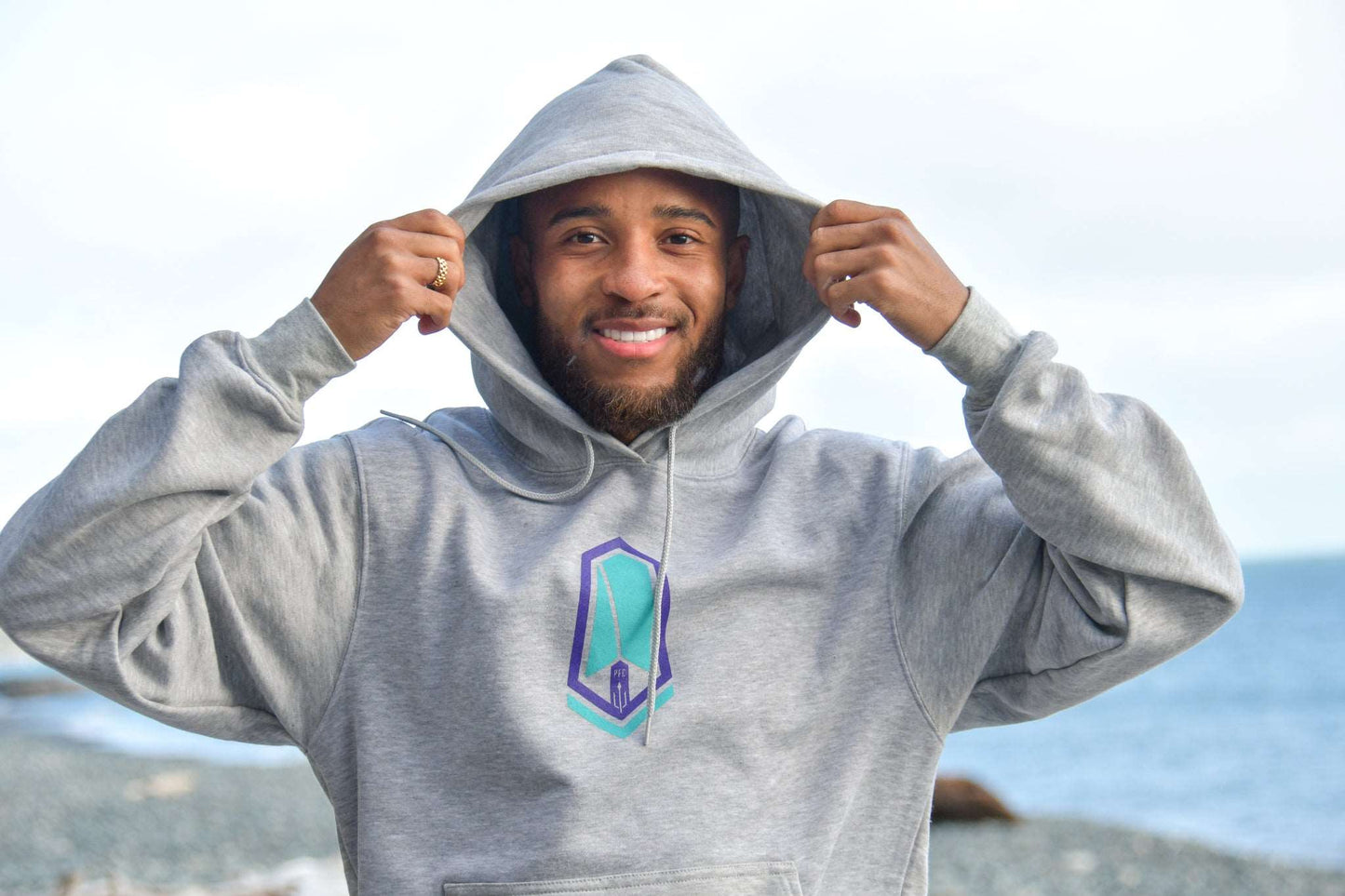 Youth Grey Hoodie Teal/Purple Primary Logo
